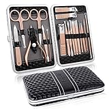 Manicure Pedicure Set 18 PCS Professional Stainless Steel Nail Clippers Grooming Kit - with Luxurious Leather Travel Case (ສີດໍາ)
