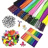 Wartoon Pipe Cleaners Crafts Set, limpiapipas Chenille Stem y Pompones con Googly Wiggle Eyes y Craft Sticks para Craft DIY Art Supplies, 650pcs