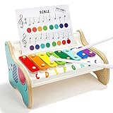 Xylophone en bois pour enfants TOP BRIGHT pour tout-petits - Instruments de musique pour enfants - Jouet pour bébé 1 an - 3 chansons différentes - Clés de couleur arc-en-ciel - Éducatif et amusant