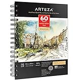 Arteza Mixed Media Drawing Pad, Size 14x21,6 cm (5.5x8.5'), 60 Sheets, 180 gsm Acid-free Paper, Spiral Bound, Micro-Perforated, Wet and dry Media Sketchbook