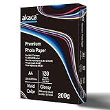 akaca Papel Fotográfico Brillante A4 (210 x 297 mm), 120 hojas, 200 g/m², Premium Glossy Photo Paper, para todas las impresoras de inyección de tinta