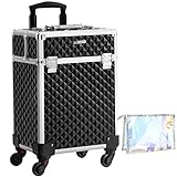 SONGMICS Professional Makeup Suitcase, Makeup Case, with 4 Multidirectional Type Wheels, ມີ 4 ຖາດ, ສໍາລັບການເດີນທາງ, ສີດໍາ JHZ013B01