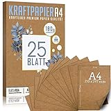 Papier Kraft Premium DIN A4 180 g - 21 x 29,7 cm - Papier craft, carton naturel, feuilles de carton, papier carton vintage pour mariage, cadeaux et étiquettes (25 feuilles)