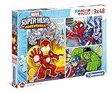 Clementoni - Puzzle infantil 3 puzzles de 48 piezas SuperHero, puzzles Superhéroes a partir de 4 años (25248)