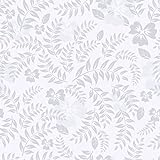 VEELIKE Wallpaper Leaves Grey Vintage Wallpaper Flowers White Adhesive Paper for Furniture Tropical Wall Paper Decorative Wall Murals Bedroom Wardrobes Living Room Bathroom Kitchen 44,5cmx300cm
