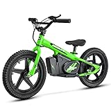 Mio Teck - Electric Balance Bike | Bicicleta eléctrica para niños, 16 pulgadas, 3-5 años, 2 velocidades 12-24 km/h, 24 V 170 W Brush Motor (verde fluorescente)