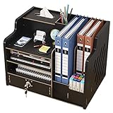 Organizador de escritorio de madera actualizado con cajón, organizador de archivos A4, clasificador de documentos de papel, suministros de oficina, para el hogar, oficina y escuela(JB07-2 negro)