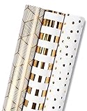 RUSPEPA Gift Wrapping Paper Roll - Mini Roll - 3 Different Sets of Gold and White (42,5 Sq.Ft.Ttl.) - 43,2 cm x 3,05 m Per Roll