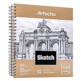 Artecho Sketchbook A4 100 Hojas 90gsm, Cuaderno de Dibujo, Blanco Natural, Encuadernado en Espiral, Papel de Dibujo Duradero Sin Acido.