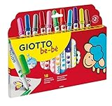 Giotto Be-Bè, Rotuladores de fibra súper lavables, punta maxi, 5mm, colores surtidos, 18 unidades