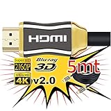 Cable de HDMI 2.0 4K Ultra HD Marca Unicview | Alta Velocidad con Ethernet | Full HD 1080p/4K Ultra HD 2160p/3D/ARC y CEC | Triple blindaje Compatible con TV I Proyector I PS4 I Xbox (5 Metros 4K)