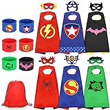 Jojoin Capas de Superhéroe para Niños - 6 Pcs Disfraces de Superhéroe para Niños - Kit de Cosplay para Niños con 6 Pulseras y 6 Máscaras y 1 Bolsa - Juguetes Regalos para Cumpleaños