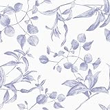 VEELIKE Papier peint autocollant vintage aquarelle feuilles violettes fleurs blanches papier adhésif pour meubles papier peint autocollant tropical décoration murale pour chambre à coucher 44,5 x 300 cm