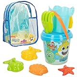 COLORBABY 77247 - Baby Shark Set cubo de playa infantil con mochila, pala, rastrillo, regadera y accesorios, Juguetes de verano para niños y bebés