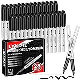 Lyuvie 28 Black Permanent Marker Pen, Fine Tip Permanent Marker Pen ເຫມາະສໍາລັບເຈ້ຍ, Cardboard, ພາດສະຕິກ, ໄມ້, ຫີນ, ແກ້ວແລະຜ້າສໍາລັບການຂຽນ, ແຕ້ມ, Doodling ແລະເຄື່ອງຫມາຍ