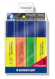 Staedtler Textsurfer Classic 364-S WP4P - Coffret promotionnel avec 3 marqueurs fluorescents de couleurs assorties + 1 marqueur fluorescent jaune, multicolore