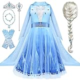 Tacobear Disfraz Elsa Frozen Niña con Peluca Elsa Corona Varita mágica Collar Pulsera Vestido Princesa Frozen para Niña Disfraz de Carnaval 2-10 Años
