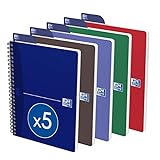 Oxford Essentials 5 件裝螺旋筆記本，大方格，180 頁，A5 尺寸，各種顏色：隨機顏色