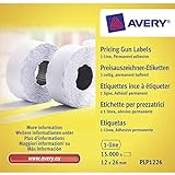 Avery PLP1226 - Rollo de etiquetas (1 línea de adhesivo permanente, 12 x 26 mm, 10 rollos/15000 unidades), color blanco