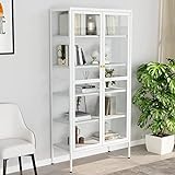 Gecheer Collector's Display Case, Glass Display Case, Wall Display Case, 4 Steel le Tempered Glass A Hanging Shelves White 90x40x180 cm