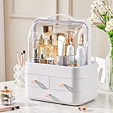 RMAN Makeup Organizer with lid large drawers cosmetic Organizer Box Makeup Resistant Dust and Water with Carry Handle Designed for Dressing tables, ຫ້ອງນອນ - ສີບົວ