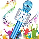 Microfono Inalámbrico Karaoke, Buty Micrófono Karaoke Bluetooth Infantil Portátil para Niños Altavoz Canta Partido Musica Compatible con Android/iOS PC, AUX o Teléfono Inteligente (Azul)