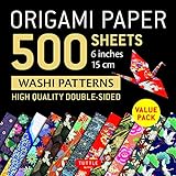 Origami Paper 500 sheets Japanese Washi Patterns 6' (15 cm): Double-Sided Origami Sheets with 12 Different Designs (Instructions for 6 Projects Included)