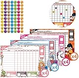 Starplast Tablas DE RECOMPENSAS para NIÑOS Incluye 16 láminas de Pegatinas, 4 diseños Diferentes de Tabla recompensa y 16 Hojas de Tablas recompensa para Usar con niños.