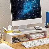 N/F,Soporte de monitor elevador de pantalla para ordenador universal, ordenador portátil o pantalla de TV de madera, organizador de escritorio para casa, sólido, práctico y ecológico, color blanco