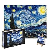 UNIDRAGON Original Art Collection Wooden Puzzle - Van Gogh - Starry Night, 1000 Pieces, 17.4' х22, Beautiful Gift Package, Natatanging Hugis Matanda at Bata