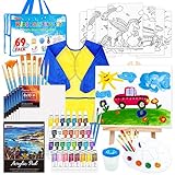 69 Pack Kids Painting Sets, Shuttle Art Kids Art Set with 30 Colors Acrylic Paint, Wooden Easel, Canvases, Paint Pad, Brushes, Palette