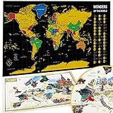 Wanderlust Mapa Mundi Rascar y Mapa Tapiz Europa, Color Negro y Dorado, Mapa Mural para Rascar del Mundo, Mapa del Mundo Raspado en Oro Negro, 84 x 43 Centímetros