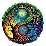 Livets træ puslespil, unikt designet farverigt træpuslespil, velegnet til boligdekoration, livets træ puslespil (Yin Yang Livets træ-3)