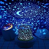 Lampara Proyector Infantil 360° Giratorio Luz Nocturna Infantil Proyector Estrella, 3 Niveles de Brillo 6 Colors Regulable para Cumpleaños, Navidad, Cuarto de Los Niños, Lindo Juguete y Regalo