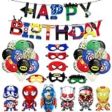 Decoracion Cumpleaños Superheroes Globos de Superhéroe Feliz Cumpleaños del Pancarta Superheroes Adornos，6 Piezas Máscaras de Superhéroe
