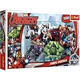 Trefl-Attacke, Avengers de 100 Piezas, para niños a Partir de 5 años Puzzle, Color al Ataque, Marvel los Vengadores