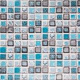 Hode Mosaico Adhesivo de Azulejo para Cocina Baño Pegatinas de Baldosas Stickers Azulejos Azul 40X200cm