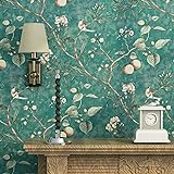 Blooming Wall - Papel pintado, diseño de flores, árboles y pájaros, estilo retro, para salones, habitaciones y cocinas, 5,3 m², color verde esmeralda