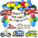 Cumpleaños Decoraciones, 60 Piezas Transporte Tema de Suministro de Fiesta-40 Globos de Látex,6 Globos de Aluminiopara Niño Cumpleaños