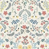 Serento Self Adhesive Wallpaper Vintage Colorful Flower Leaves Vinyl Decorative Wallpaper for Furniture Bedroom Kitchen Countertop Living Wall Windows Doors Cabinet Cupboard Sticker 44x300cm