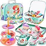FAMKEEP 48PCS Children's Tea Set, Tea Set Toy with Dessert Toy, Kitchen Accessories Toys and Pretend Kitchen Games, Toy Gift for Girls 3 4 5 6 7 years old