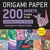ក្រដាស Origami 200 សន្លឹក Marbled Patterns 6' (15 cm): Tuttle Origami Paper: Double Sided Origami Sheets Printed with 12 Patterns (សេចក្តីណែនាំសម្រាប់គម្រោង 6 រួមបញ្ចូល)