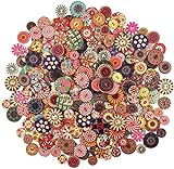 YMWALK træknapper, 300 stykker trykt rund form træknapper i blandede farver og størrelser til syning, håndværk, dekoration, gør det selv (15 mm, 20 mm og 25 mm 100 styk hver)