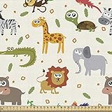 ABAKUHAUS Animal De La Historieta Tela por Metro, Fauna İnfantiles, Decorativa para Tapicería y Textiles del Hogar, 1M (148x100cm), Multicolor
