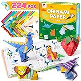 Mocoosy Kit papel de origami para niños, 224 hojas de papel de origami doble cara con tutoriales vídeo y libro origami,Color origami con 72 patrones, Arte artesanía para niños regalo para niñas niños
