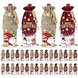Obussgar Bolsas de regalo de vino de arpillera de Navidad, Navidad Drawstring botellas de vino Cubiertas con cuerdas y etiquetas, Navidad bolsas de vino de arpillera (36H)