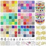 BIBOKLTIY 15000 Pieces 144 Colors Beads for Making Bracelets, 6mm Polymer Clay Beads, Flat Beads with Letters for DIY Jewelry Bracelets Craft