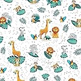Tela de algodón para niños, 100 x 160 cm, diseño de jirafa, elefante, león, mono, 100 % algodón, venta por metros, artesanía, tela de costura (100 x 160 cm)