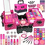 Amerrly Mädchen-Make-up-Set, 52-teiliges waschbares Make-up-Set für Mädchen, Make-up-Etui für Mädchen, Geburtstagsgeschenk für 4–12-jährige Mädchen