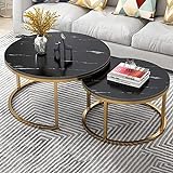 RIVILA Modern Living Room Coffe Table Round Modern Nesting Coffee Set of 2 Modern Coffee Table Wood and Gold Steel Frame Living Room Bedroom Apartment Modern Strong and Durable (Color : B)